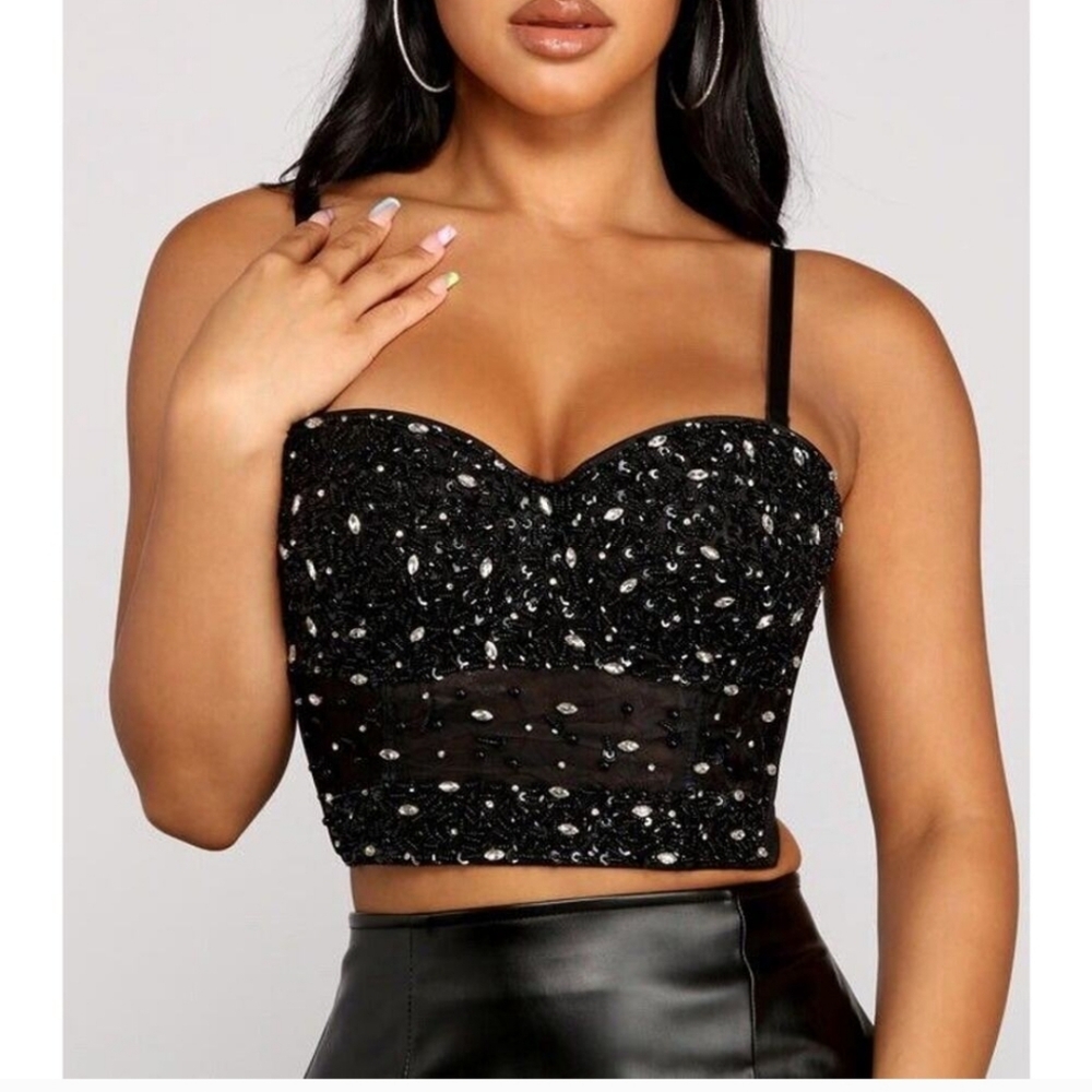 WINSOR Reign & Shine Rhinestone Bustier Croo Top Womens Sz XS Embellished